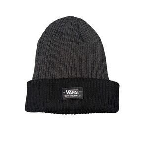 Vans Off The Wall Beanie Hat Two Tone Charcoal Gray Black Ribbed Knit Cuffed Cap